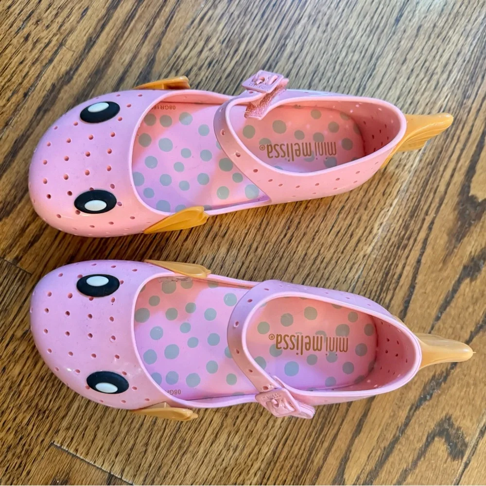 Mini Melissa Pink Mermaid Water Shoes with Gold Shell Accents